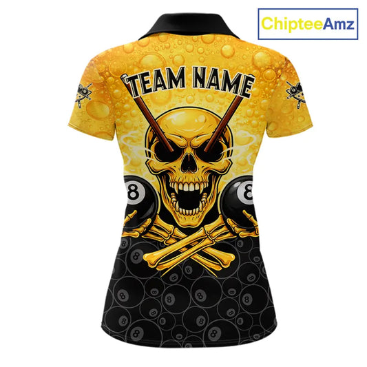 Funny Beer & Skull 8 Ball Pool Billiard Team Shirt For Women Custom 3D Billiard Balls Jerseys NYN2439
