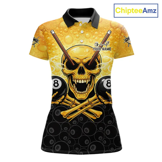 Funny Beer & Skull 8 Ball Pool Billiard Team Shirt For Women Custom 3D Billiard Balls Jerseys NYN2439