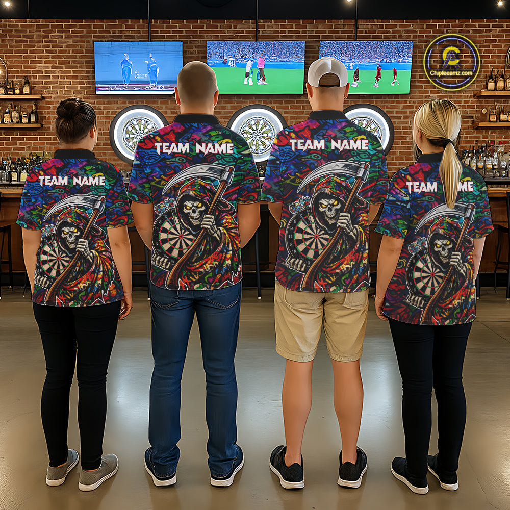 Graffiti Grim Reaper Dartboard & Arrow Darts Polo Shirt For Men Custom Funny Dart Team Shirt NYN2658