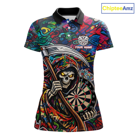 Graffiti Grim Reaper Dartboard & Arrow Darts Polo Shirt For Women Custom Funny Dart Team Shirt NYN2658