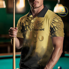 Load image into Gallery viewer, Custom Black And Gold Splatter Billiard Pool Shirts For Men Flame 8 Ball Billiard Team Attire NYN3018