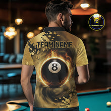Load image into Gallery viewer, Custom Black And Gold Splatter Billiard Pool Shirts For Men Flame 8 Ball Billiard Team Attire NYN3018
