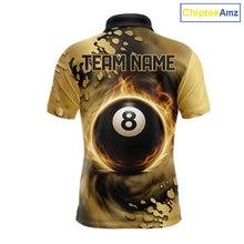 Load image into Gallery viewer, Custom Black And Gold Splatter Billiard Pool Shirts For Men Flame 8 Ball Billiard Team Attire NYN3018