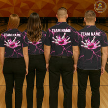 Load image into Gallery viewer, Thunder Lightning Men Bowling Shirt Custom Pink Splatter Bowling Ball &amp; Pins Team Shirts NYN3192