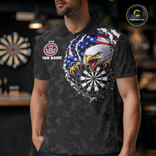 Load image into Gallery viewer, Male model wearing Patriotic Skull Eagle Black Darts Polo, Personalized USA Tournament Jersey