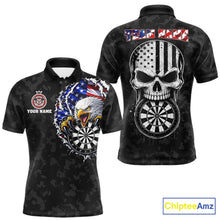 Load image into Gallery viewer, Patriotic American Flag Skull Eagle Camo Women's Darts Polo Shirt Mockup, Black Custom USA Dart Team Jersey, Personalized Tournament Apparel