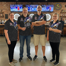 Load image into Gallery viewer, Dart team wearing Patriotic Skull Eagle Black Custom Jerseys, USA Dart Tournament Team Uniforms