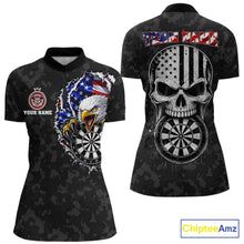 Load image into Gallery viewer, Patriotic USA Flag Skull Eagle Women's Quarter-Zip Darts Shirt Mockup, Black Custom Dart Tournament Jersey