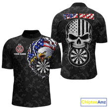 Load image into Gallery viewer, Patriotic USA Flag Skull Eagle Men's Quarter-Zip Darts Jersey Mockup, Black Personalized League Shirt
