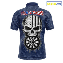 Load image into Gallery viewer, Patriotic American Flag Skull Eagle Camo Women's Darts Polo Shirt Mockup, Blue Custom USA Dart Team Jersey, Personalized Tournament Apparel