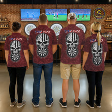 Load image into Gallery viewer, Dart team wearing Patriotic Skull Eagle Red Custom Jerseys, USA Dart Tournament Team Uniforms