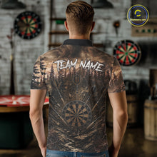 Load image into Gallery viewer, Male model wearing Funny Deer Brown Grunge Darts Polo, Personalized Tournament Shirt