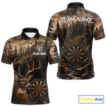 Load image into Gallery viewer, Funny Deer Men's Darts Polo Shirt Mockup, Brown Forest Dart League Jersey, Personalized Tournament Uniform