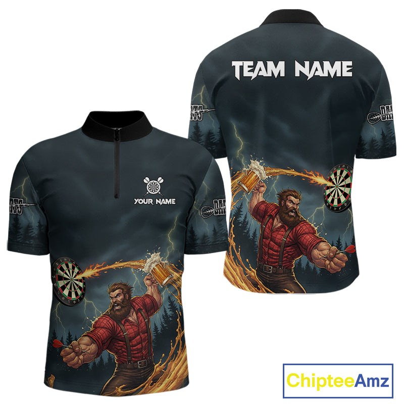 Custom Funny Play Darts & Beer Human Dartboard Men Darts Quarter-Zip Shirt Dart Jerseys NYN1915