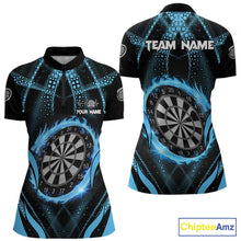 Load image into Gallery viewer, Custom Flaming Dragon Blue Digital Flow Women Darts Quarter-Zip Team Shirt Dart League Jerseys NYN2177
