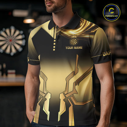Black And Gold Crown Dartboard Men Darts Polo & 1/4-Zip Shirt Custom Light Gold Dart Team Jersey NYN3032