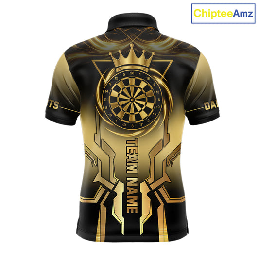Black And Gold Crown Dartboard Men Darts Polo & 1/4-Zip Shirt Custom Light Gold Dart Team Jersey NYN3032