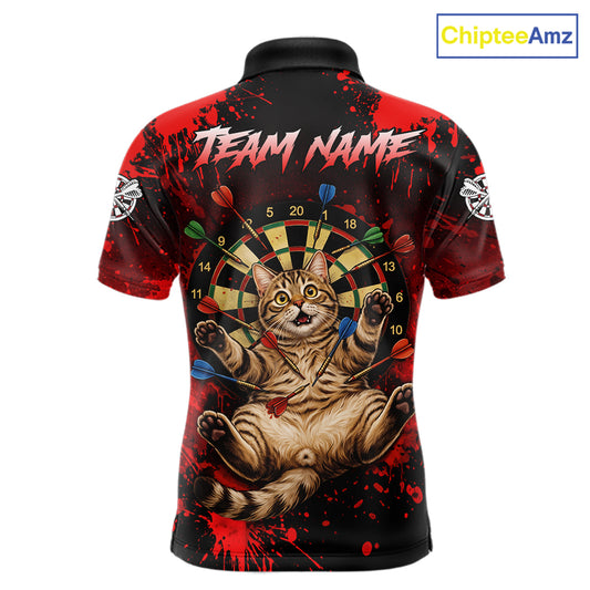 Black And Red Splatter Paint Dartboard Custom Funny Cat Darts Shirt For Men Outfits Darts Jersey NYN3038