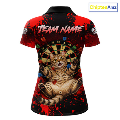 Black And Red Splatter Paint Dartboard Custom Funny Cat Darts Shirt For Women Outfits Darts Jersey NYN3038