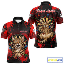 Load image into Gallery viewer, Black And Red Splatter Paint Dartboard Custom Funny Cat Darts Shirt For Men Outfits Darts Jersey NYN3038