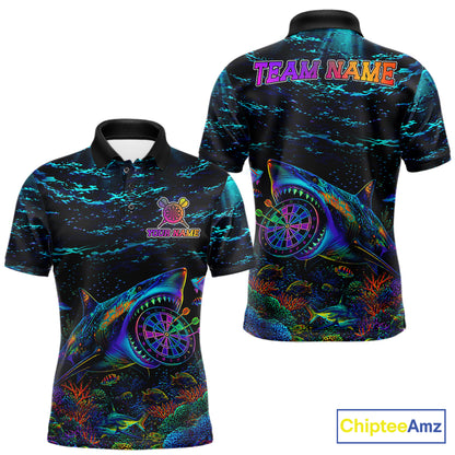 Personalized Ocean Blue Holographic Dartboard Mens Darts Shirt Custom Funny Shark Dart Team Jerseys NYN3203