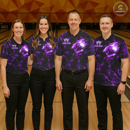 Magician Cat Flame Bowling Ball Funny Bowling Shirt For Men Custom Purple Thunder Bowling Team Jersey NYN4059