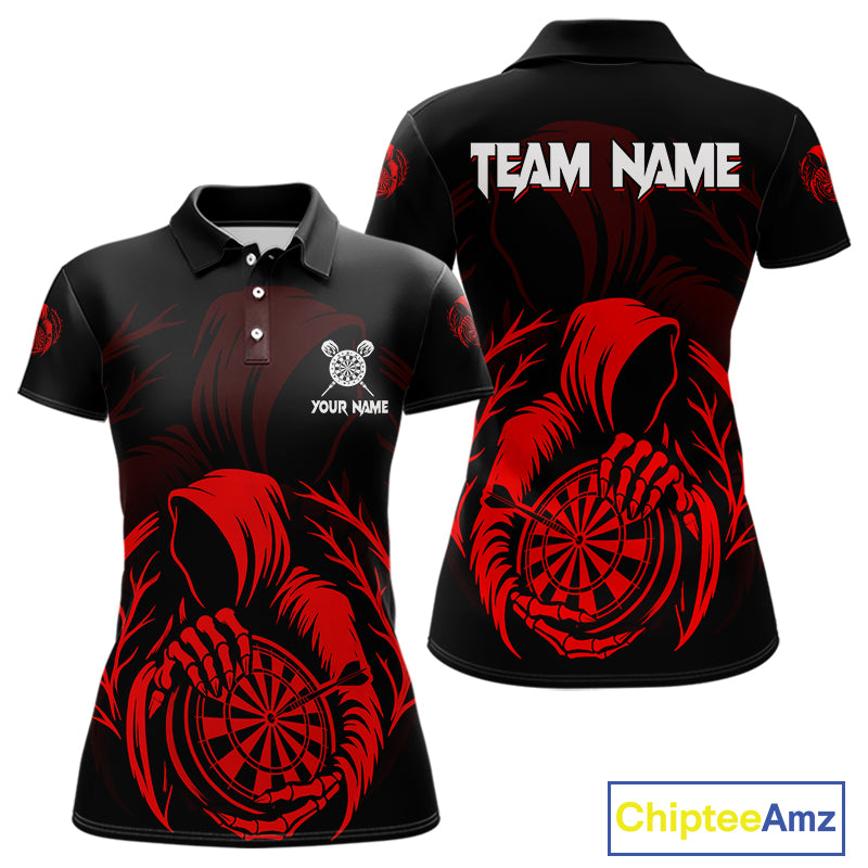 Custom Black And Red Grim Reaper Dartboard Dart Women Polo Shirt Outfits Dart Jerseys NYN1636