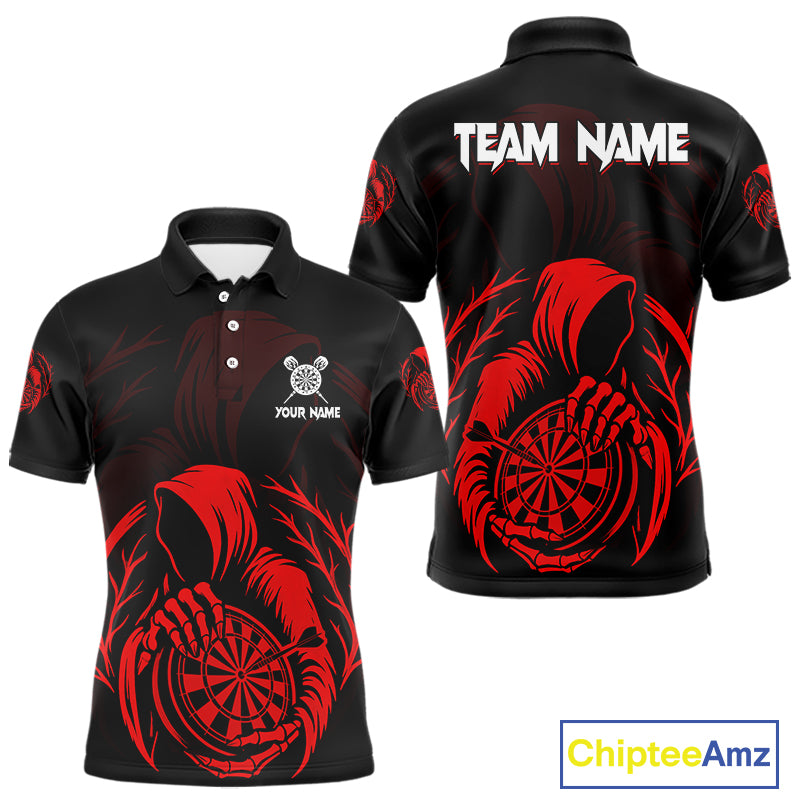 Custom Black And Red Grim Reaper Dartboard Dart Men Polo Shirt Outfits Dart Jerseys NYN1636