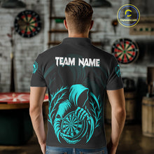 Load image into Gallery viewer, Custom Black And Turquoise Grim Reaper Dartboard Dart Men Polo Shirt Outfits Dart Jerseys NYN1638