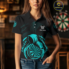 Load image into Gallery viewer, Custom Black And Turquoise Grim Reaper Dartboard Dart Women Polo Shirt Outfits Dart Jerseys NYN1638