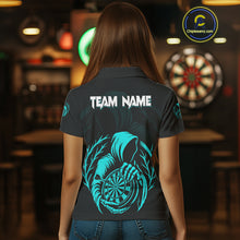 Load image into Gallery viewer, Custom Black And Turquoise Grim Reaper Dartboard Dart Women Polo Shirt Outfits Dart Jerseys NYN1638