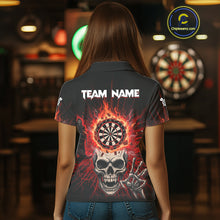 Load image into Gallery viewer, Red Skeleton Flames Cracked Dartboard Custom Women Darts Polo Shirt Dart Jerseys NYN1920
