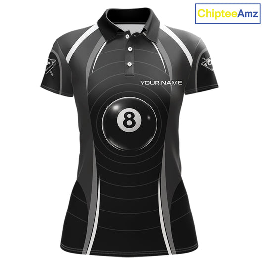 Black Blur 8 Ball Pool Polo & 1/4-Zip Team Shirt For Women Personalized Billiards Ball Apparel NYN2453