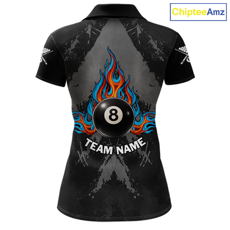 Blue And Red Flames 8 Ball Pool Women Polo & 1/4-Zip Team Shirts Custom Billiards Ball Apparel NYN2460