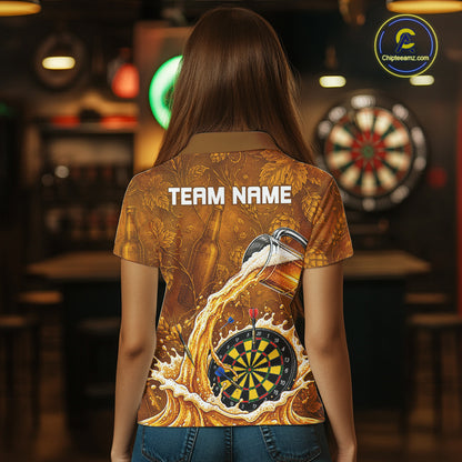 Cheer Beer Dartboard Women Dart Polo 1/4-Zip Shirt Custom Barley & Hops Patten Dart Team Attire NYN3213