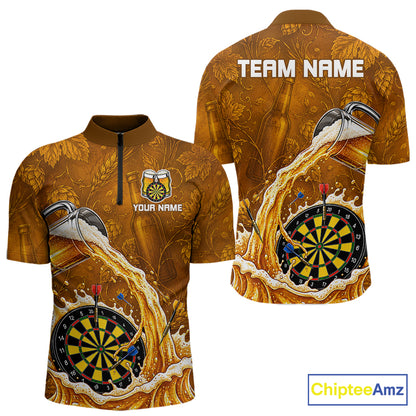 Cheer Beer Dartboard Men Dart Polo 1/4-Zip Shirt Custom Barley & Hops Patten Dart Team Attire NYN3213