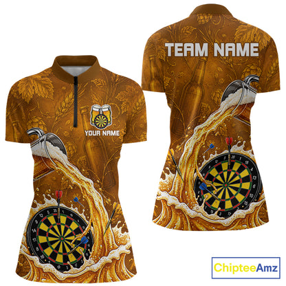 Cheer Beer Dartboard Women Dart Polo 1/4-Zip Shirt Custom Barley & Hops Patten Dart Team Attire NYN3213