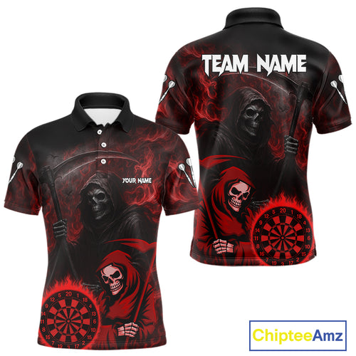 Custom Red Smokes Flame Dartboard Grim Reaper Dart Men Polo Jerseys Dart Team Shirt NYN1656
