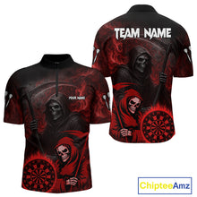 Load image into Gallery viewer, Custom Red Smokes Flame Dartboard Grim Reaper Dart Men Quarter-Zip Jerseys Dart Team Shirt NYN1656