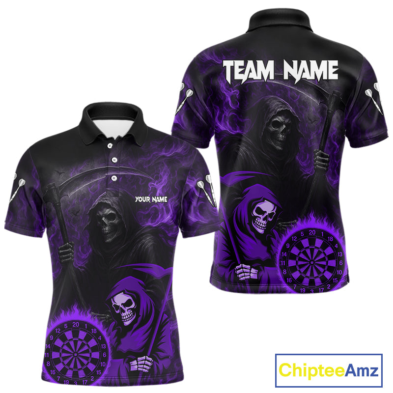 Custom Purple Smokes Flame Dartboard Grim Reaper Dart Men Polo Jerseys Dart Team Shirt NYN1657