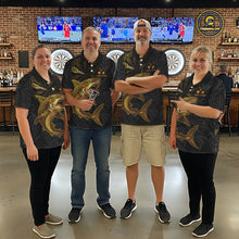 Load image into Gallery viewer, Personalized Black &amp; Gold Funny Shark Tribal Dart Quarter-Zip Shirts Men Dart Team Jerseys NYN2186