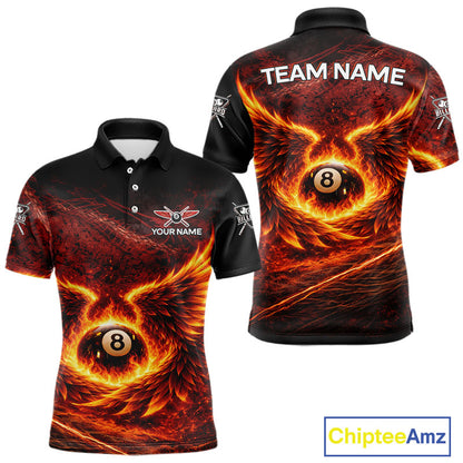 Fire Flame Wings 8 Ball Pool Polo & 1/4-Zip Team Shirt For Men Custom Billiards Ball Apparel NYN2461