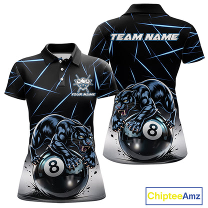 Blue Funny Panther 8 Ball Pool Polo & 1/4-Zip Team Shirt For Women Custom 3D Billiards Ball Apparel NYN2462