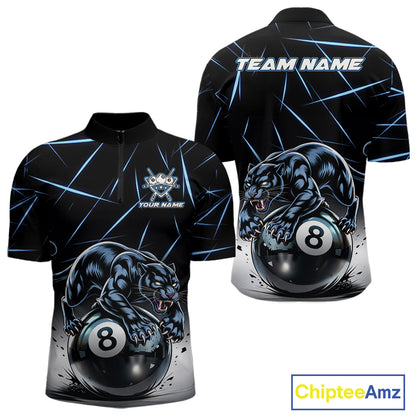 Blue Funny Panther 8 Ball Pool Polo & 1/4-Zip Team Shirt For Men Custom 3D Billiards Ball Apparel NYN2462