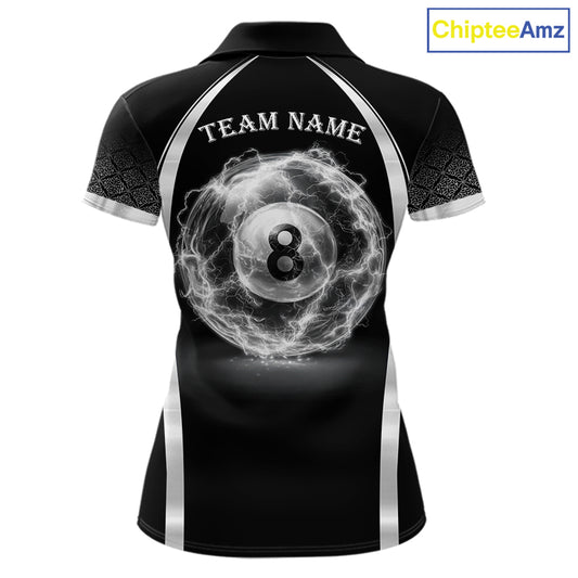 Black & Silver Thunder Lightning White 8 Ball Billiard Jerseys For Men Custom Billiard Team Shirt NYN2834