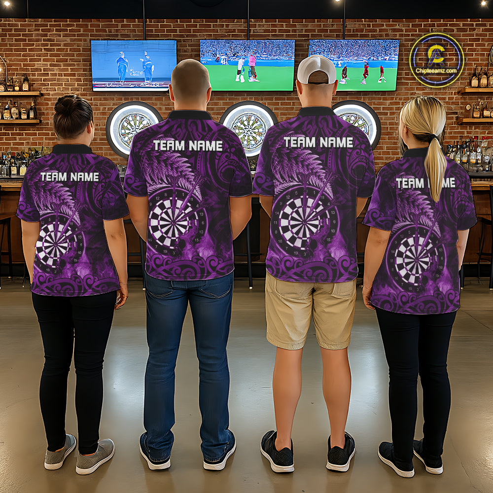 Personalized Fern Leaves Purple Fire Tribal Dart Polo Shirts For Women Dart Team Jerseys NYN2191
