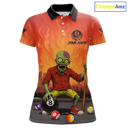 Skeleton Play 8 Ball Pool Women's Billiard Polo & 1/4 Zip Team Shirt Custom Funny Billiard Attire NYN2480