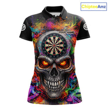 Load image into Gallery viewer, Colorful Smoke Cracked Skull Dartboard Dart Polo Shirts For Women Custom Splatter Dart Team Shirts NYN2682