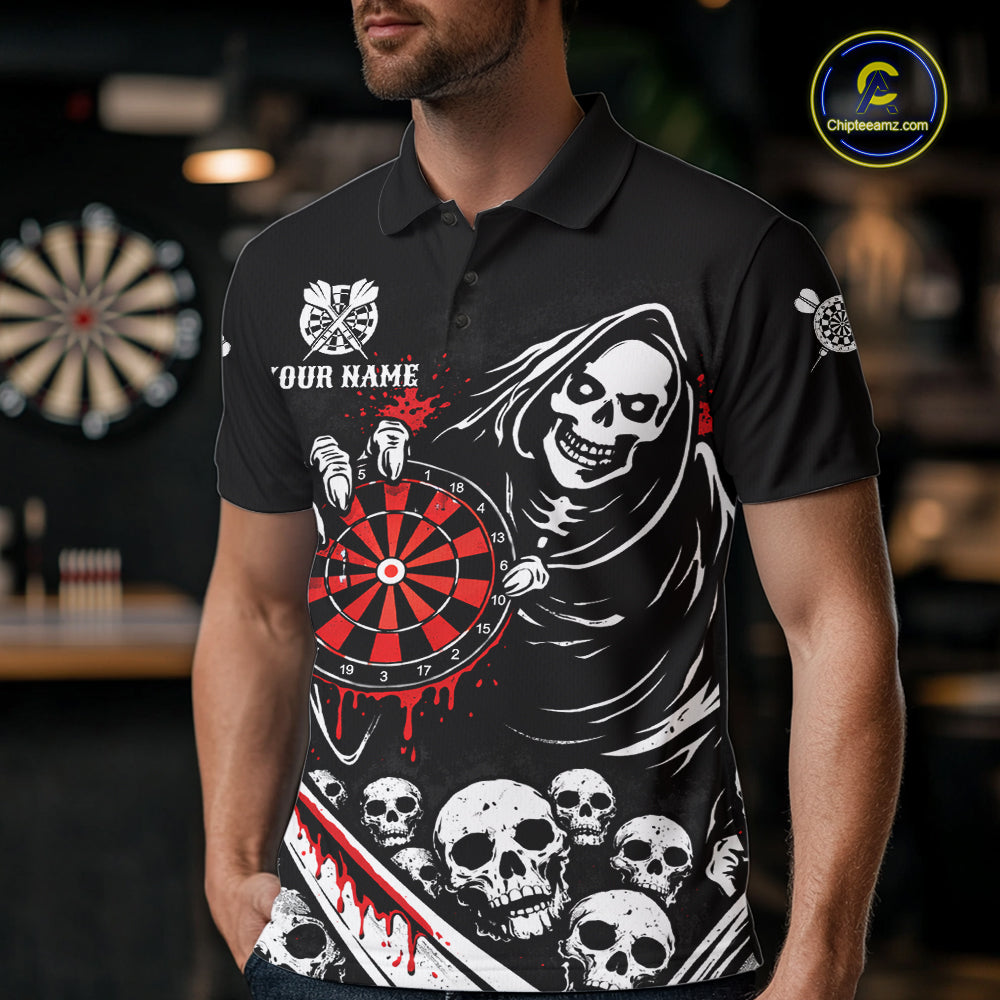 Red Dripping Grim Reaper Dartboard Skull Dart Polo Shirts For Men Custom Name For Dart Players NYN2684