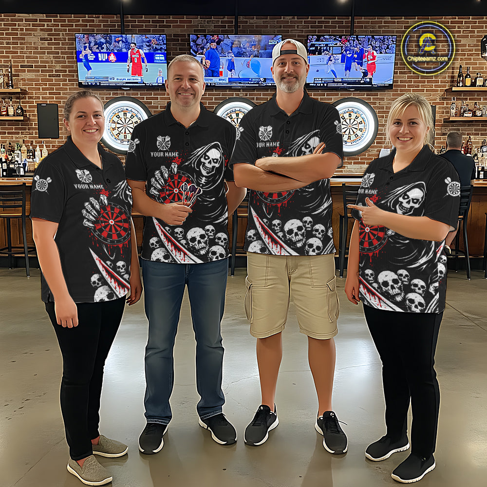 Red Dripping Grim Reaper Dartboard Skull Dart Polo Shirts For Men Custom Name For Dart Players NYN2684